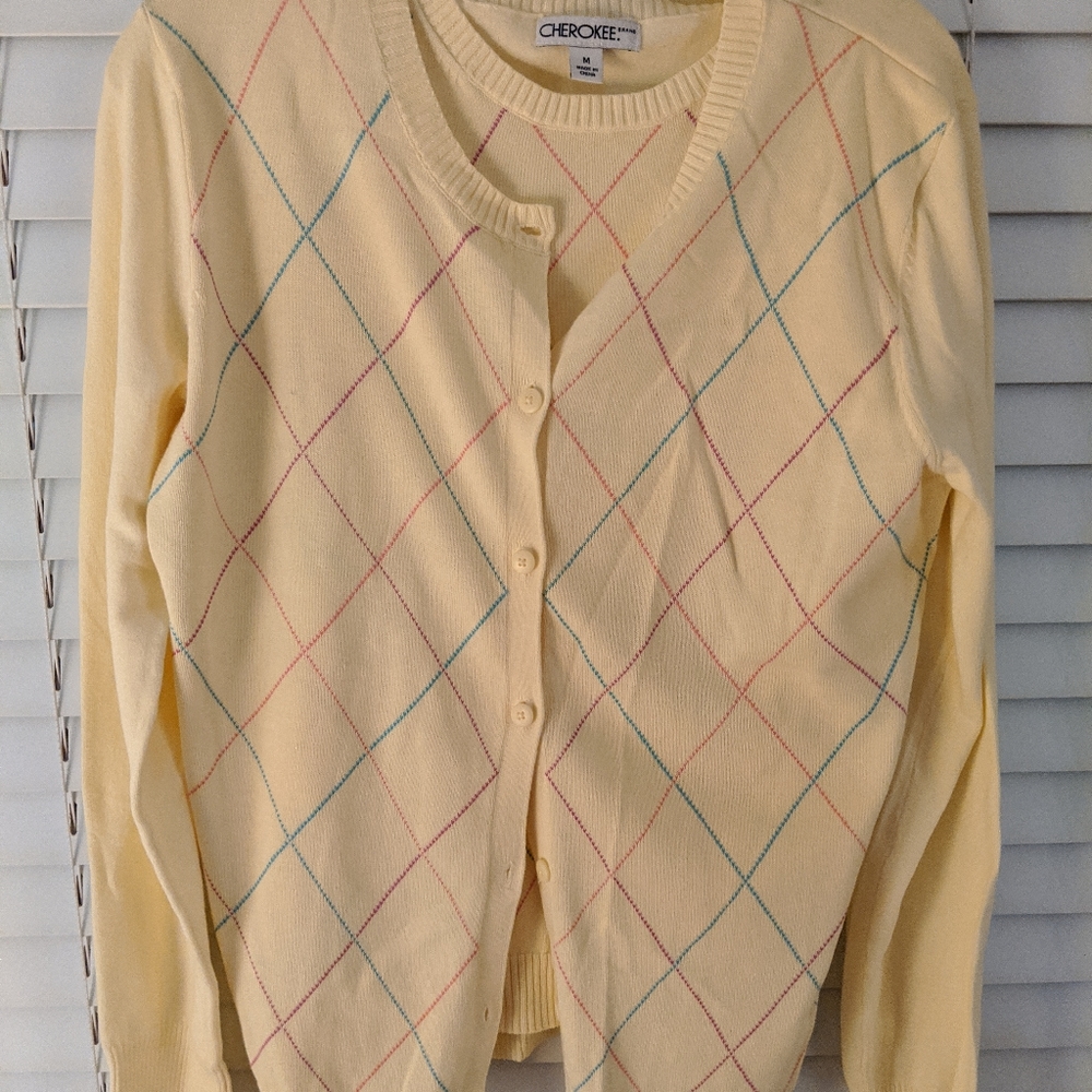 Cherokee argyle cardigan sweater with matching shi